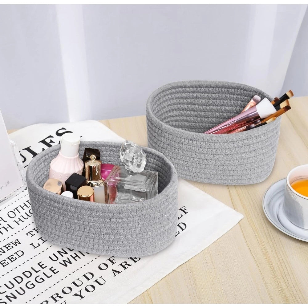 Cotton 8X3 Inch Round 2 Set Bedside Organizer — Gray