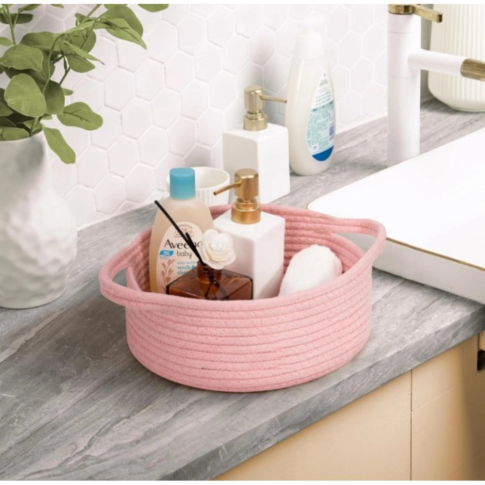Cotton 8X3 Inch Round Bedside Organizer — Pink