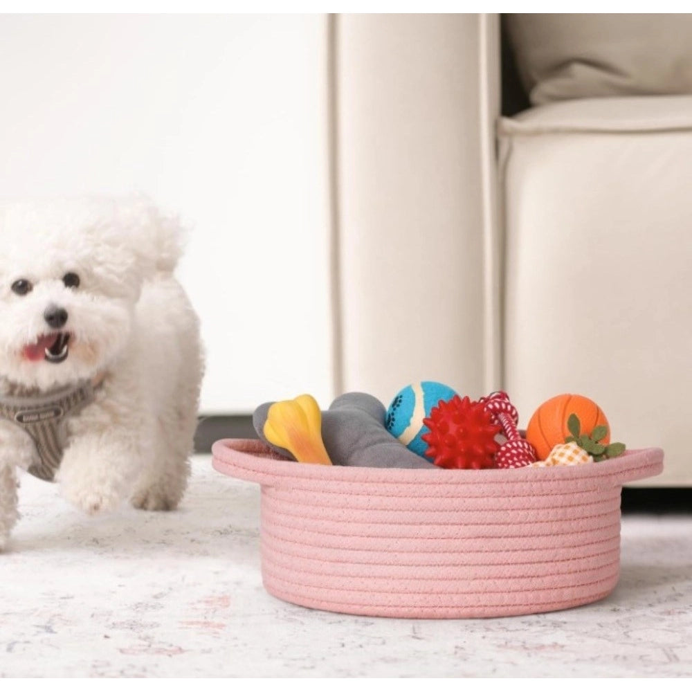 Cotton 8X3 Inch Round Bedside Organizer — Pink