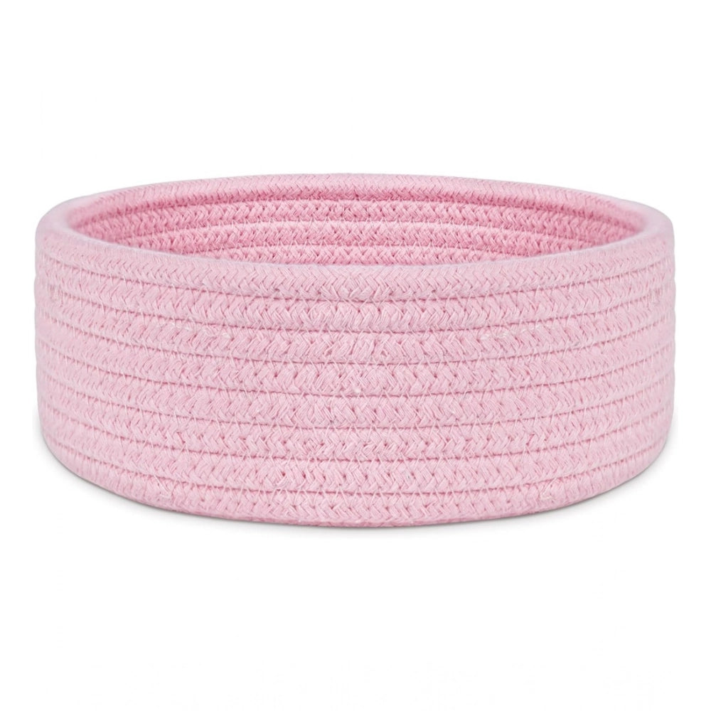 Cotton 8X3 Inch Round 1 Pcs Bedside Organizer — Pink