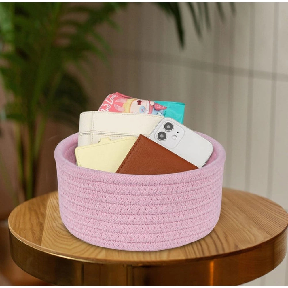 Cotton 8X3 Inch Round 1 Pcs Bedside Organizer — Pink