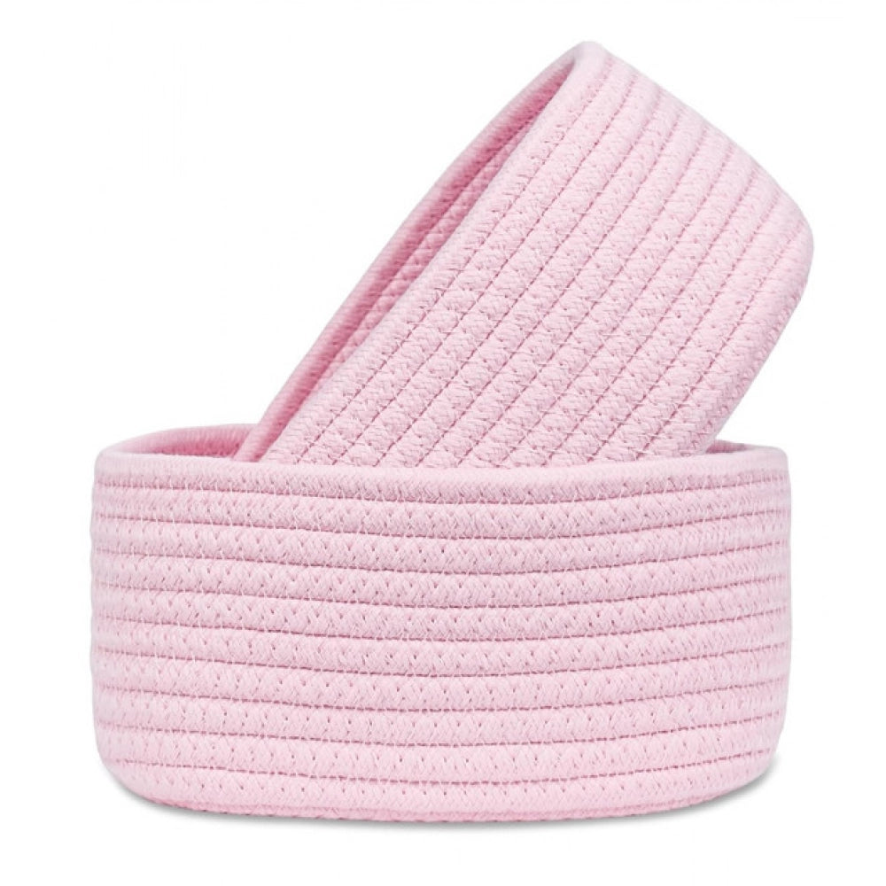 Cotton 8X3 Inch Round 2 Set Bedside Organizer — Pink