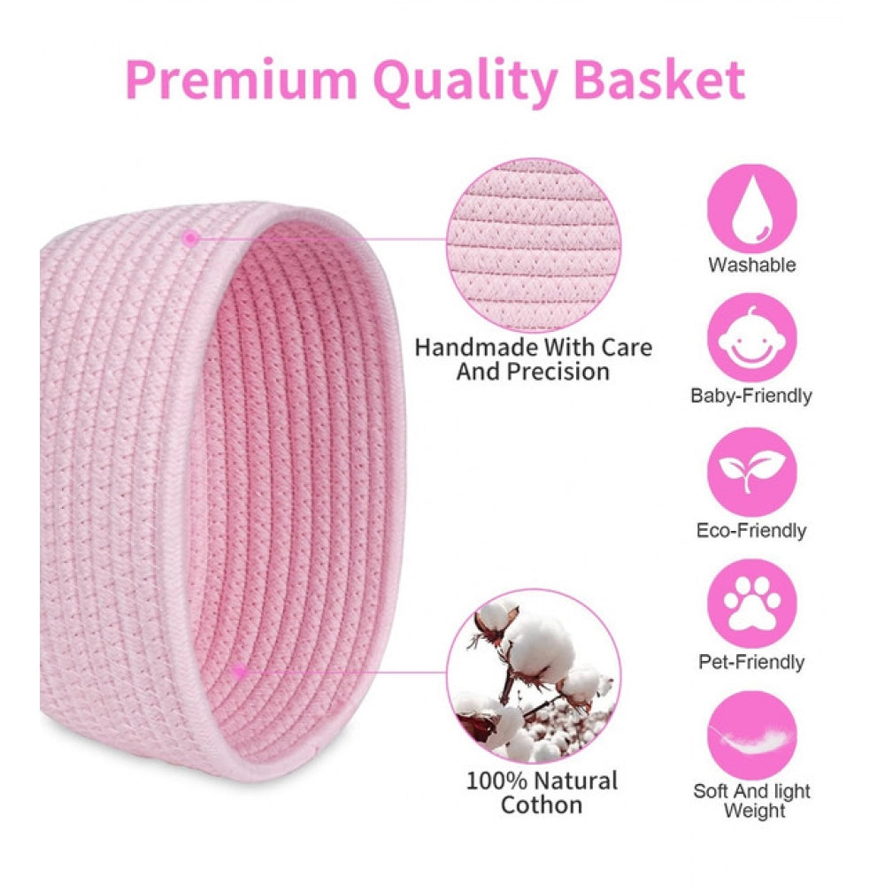 Cotton 8X3 Inch Round 2 Set Bedside Organizer — Pink