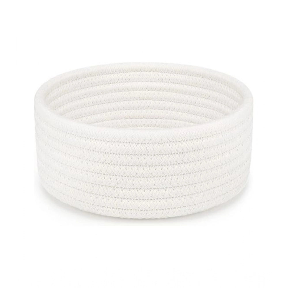 Cotton 8X3 Inch Round 1 Pcs Bedside Organizer — White