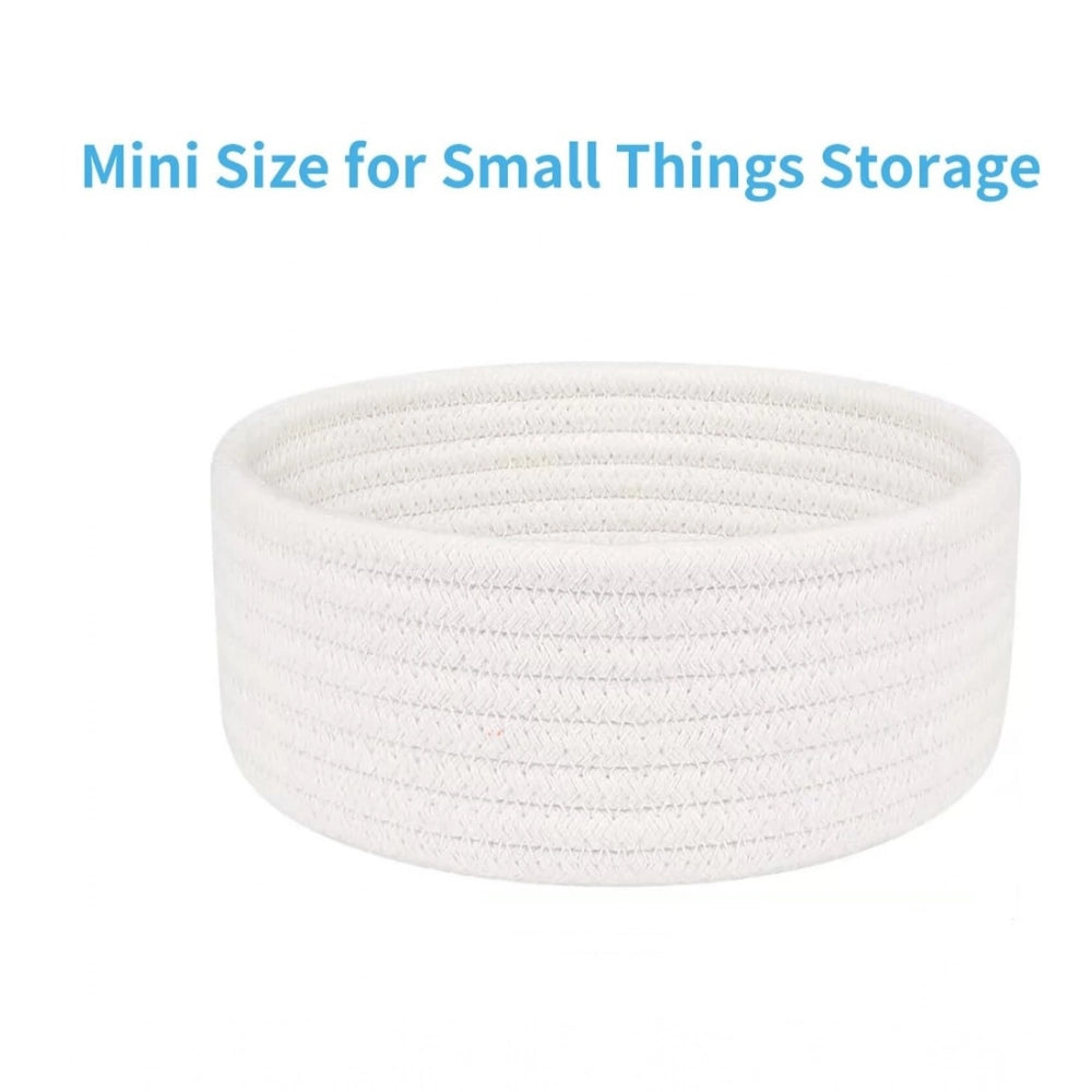 Cotton 8X3 Inch Round 1 Pcs Bedside Organizer — White