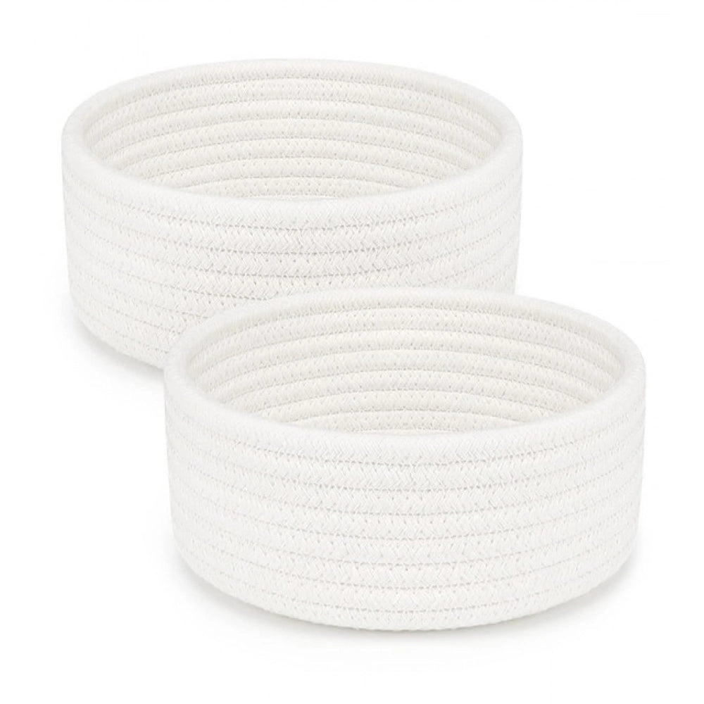 Cotton 8X3 Inch Round 2 Set Bedside Organizer — White