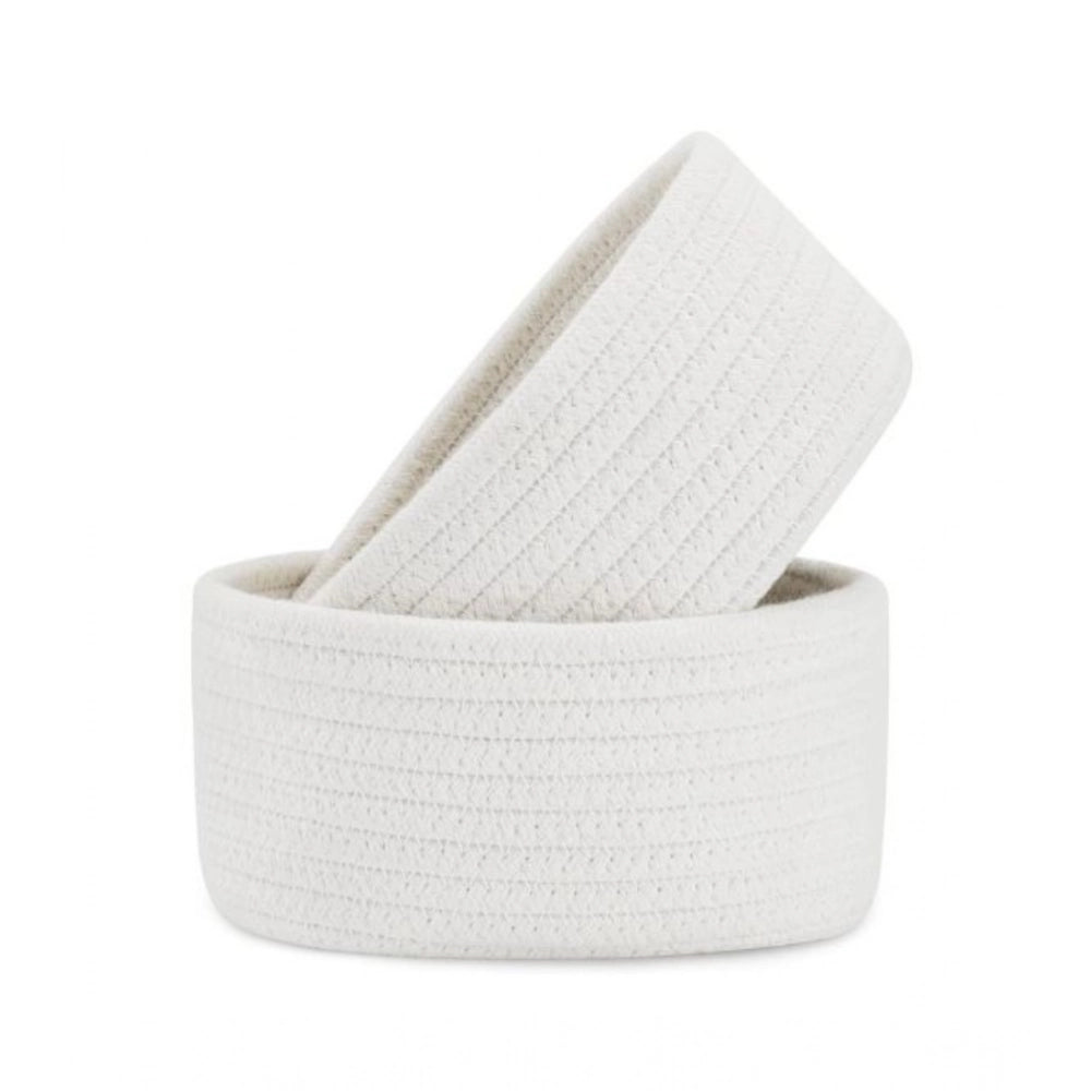 Cotton 8X3 Inch Round 2 Set Bedside Organizer — White
