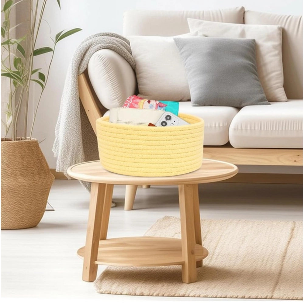 Cotton 8X3 Inch Round 1 Pcs Bedside Organizer — Yellow