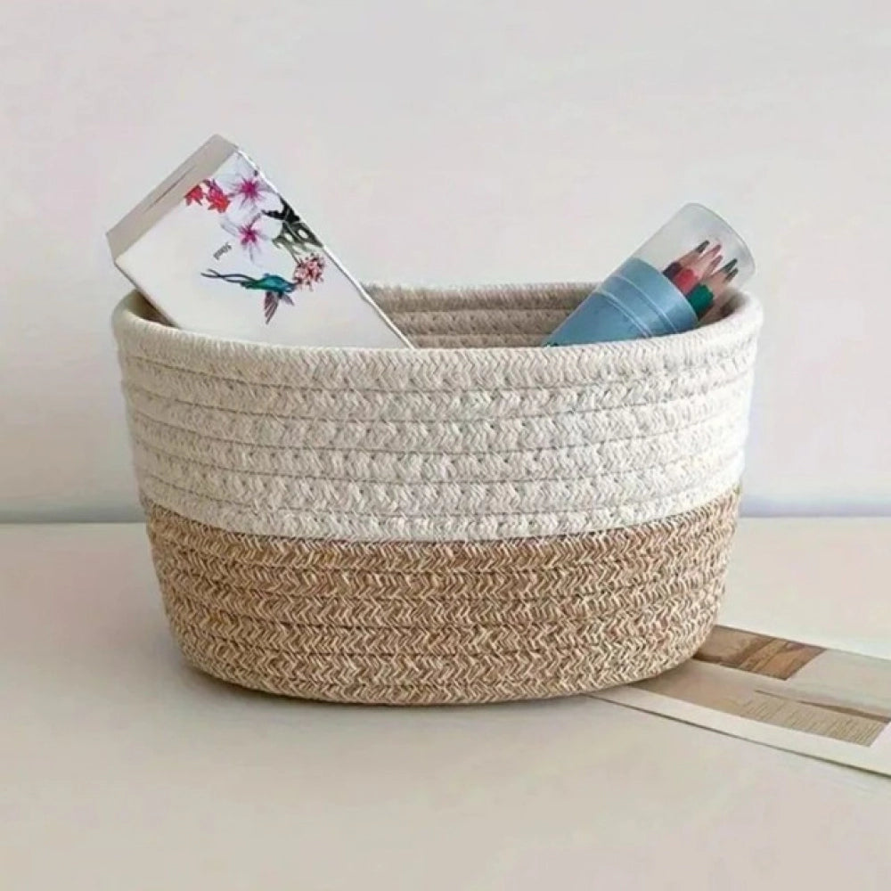 Cotton Pack Of_1 Bathroom Storage Basket For Clothes — White