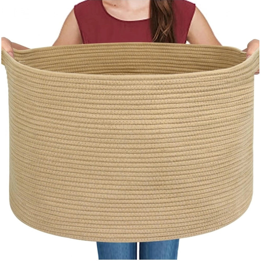 Cotton Pack Of_1 14X12 Inch Storage Basket For Clothes — Beige