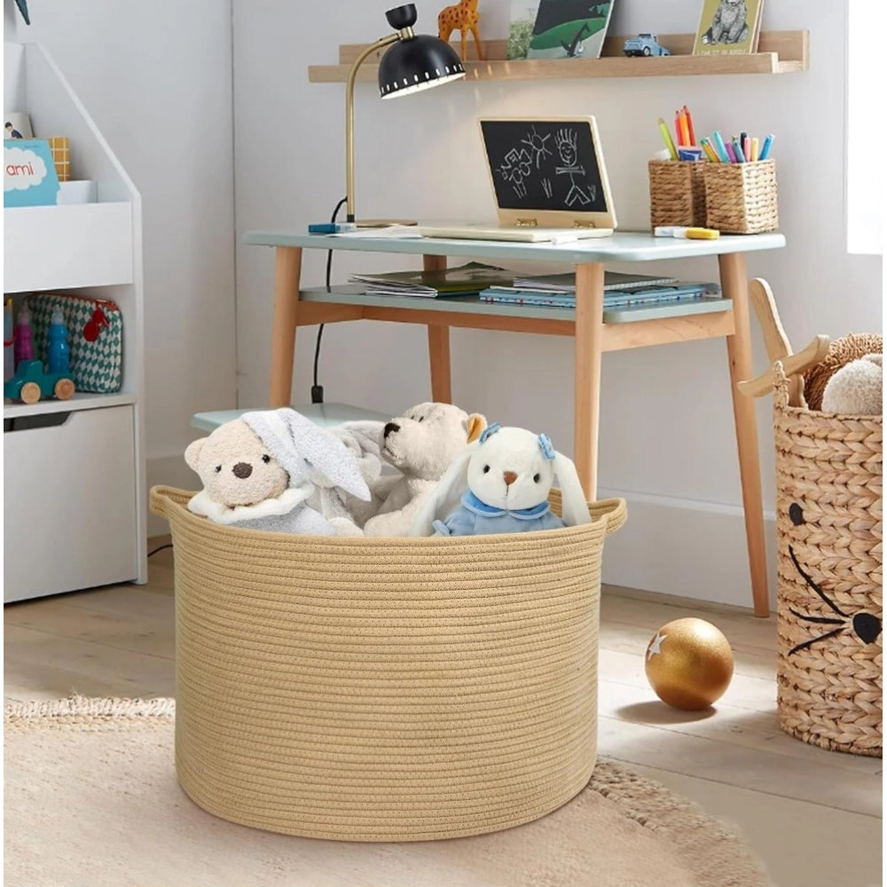 Cotton Pack Of_1 14X12 Inch Storage Basket For Clothes — Beige
