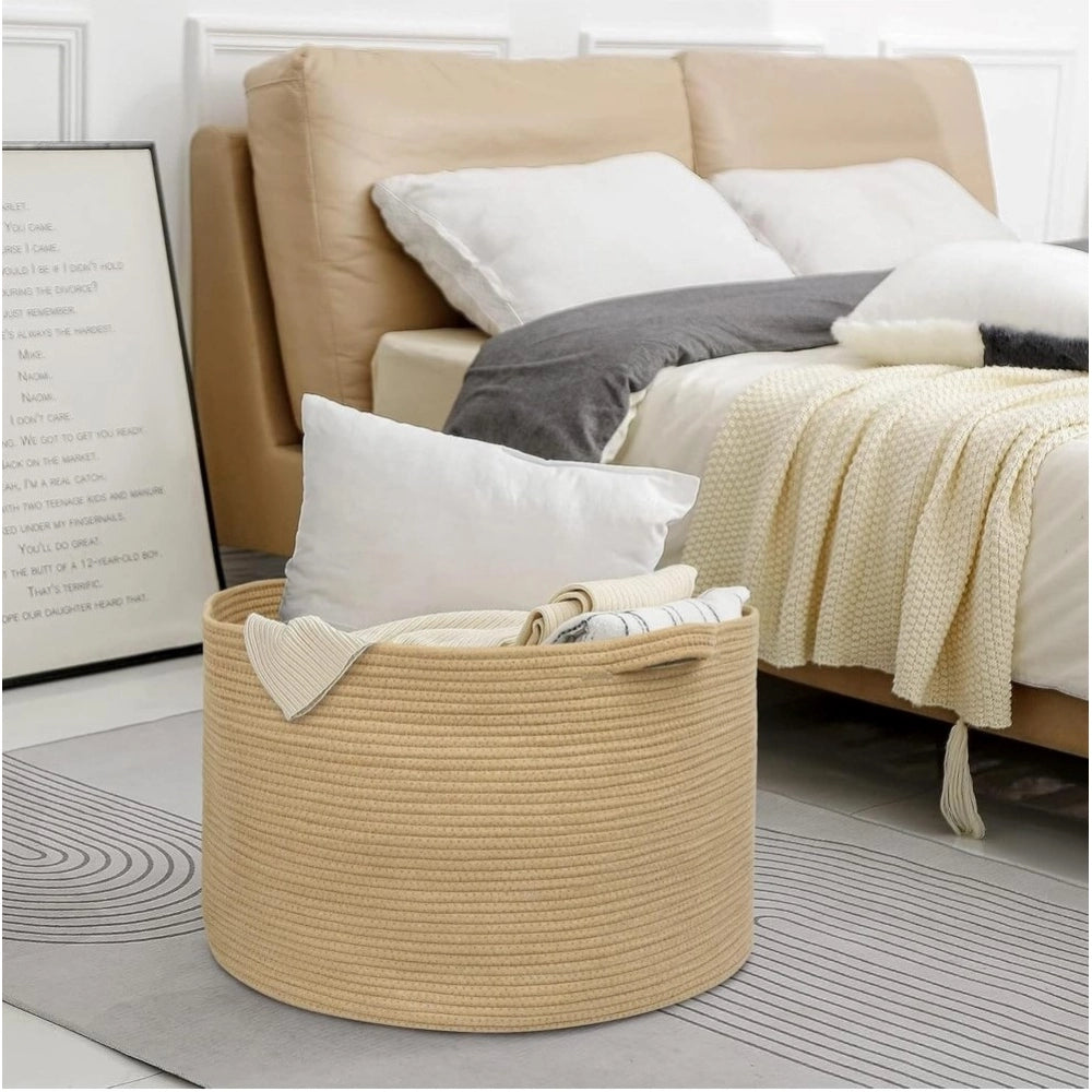Cotton Pack Of_1 14X12 Inch Storage Basket For Clothes — Beige