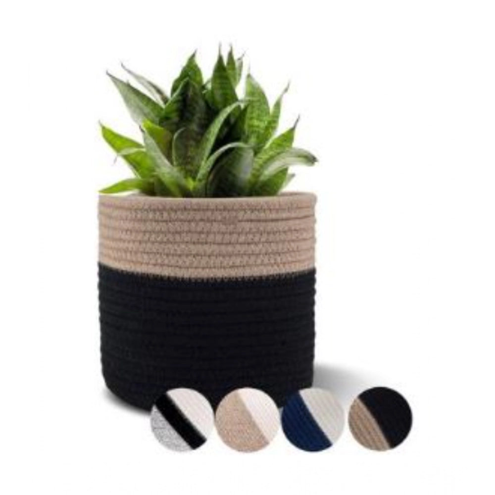 Cotton Flower Pot — Beige-Black