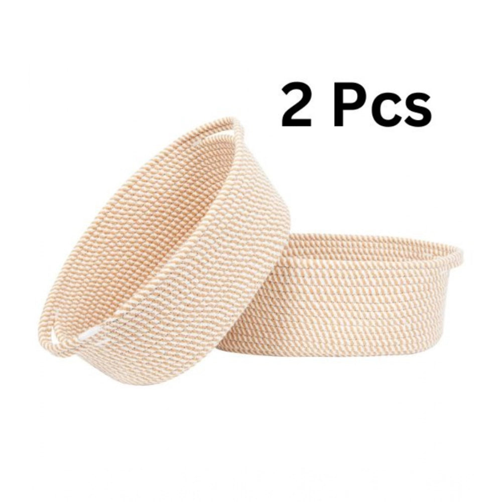 Cotton 2 Pcs 10X7X4 Inch Oval Storage Basket For — Beige · 2119