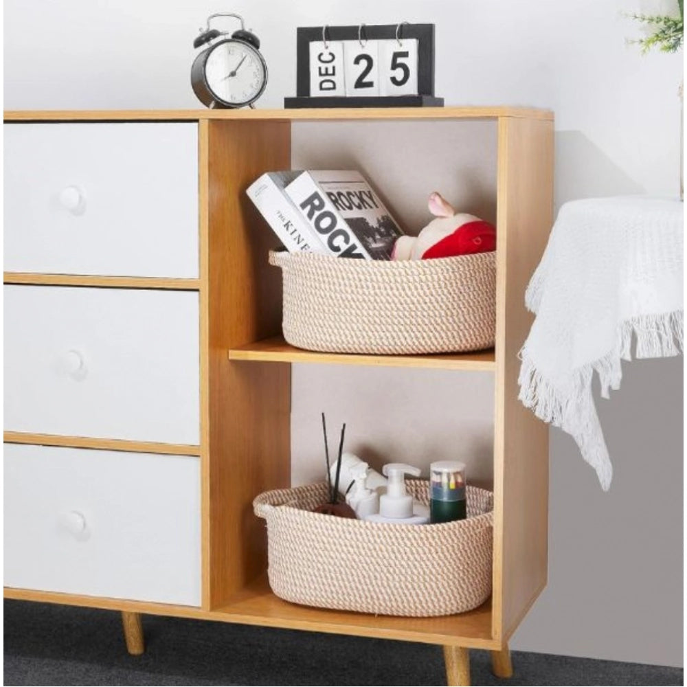 Cotton 2 Pcs 10X7X4 Inch Oval Storage Basket For — Beige · 2119