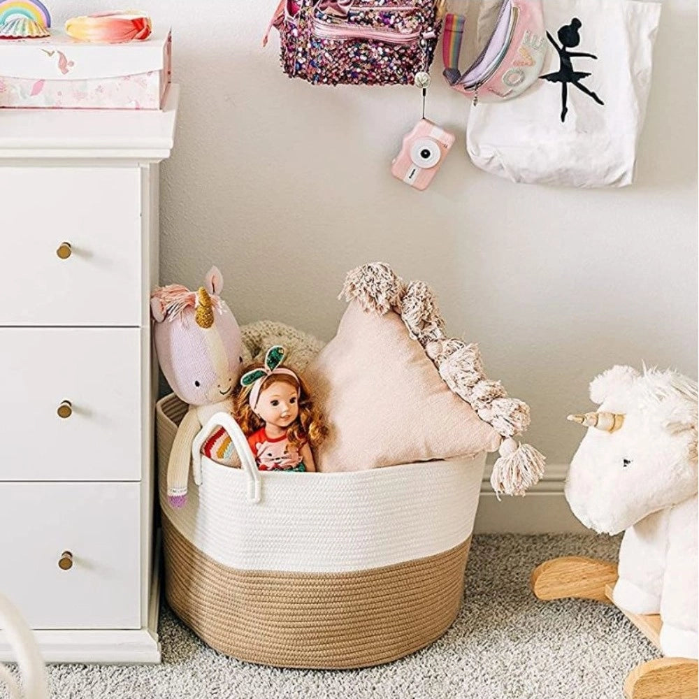 Cotton Pack Of_1 12X14 Inch Laundry Storage Basket For — Beige-White
