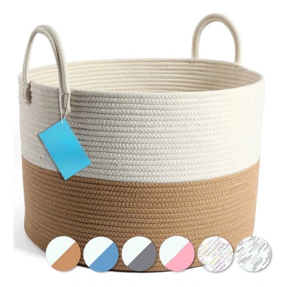 Cotton Pack Of_1 12X14 Inch Laundry Storage Basket For — Beige-White