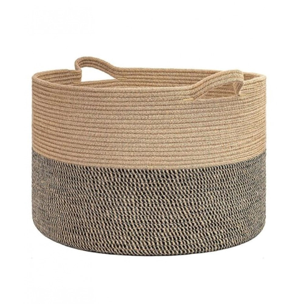 Cotton Pack Of_1 16X14 Inch Storage Basket For Clothes — Beige-Beige-Black