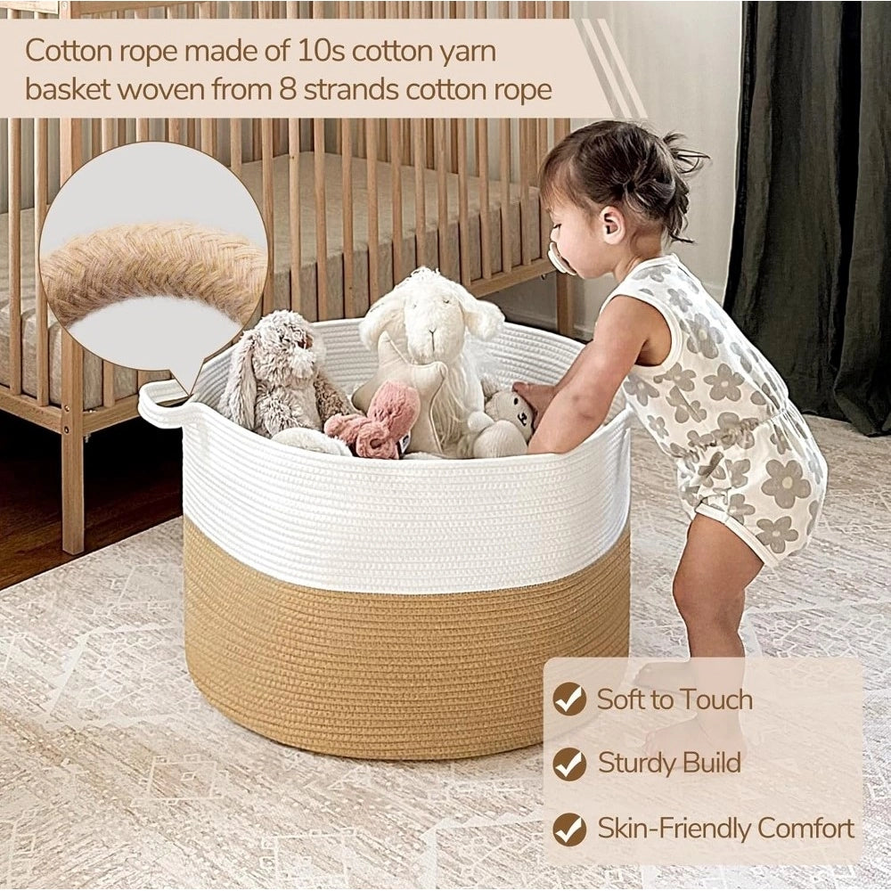 Cotton Pack Of_1 16X14 Inch Storage Basket For Clothes — Beige-White