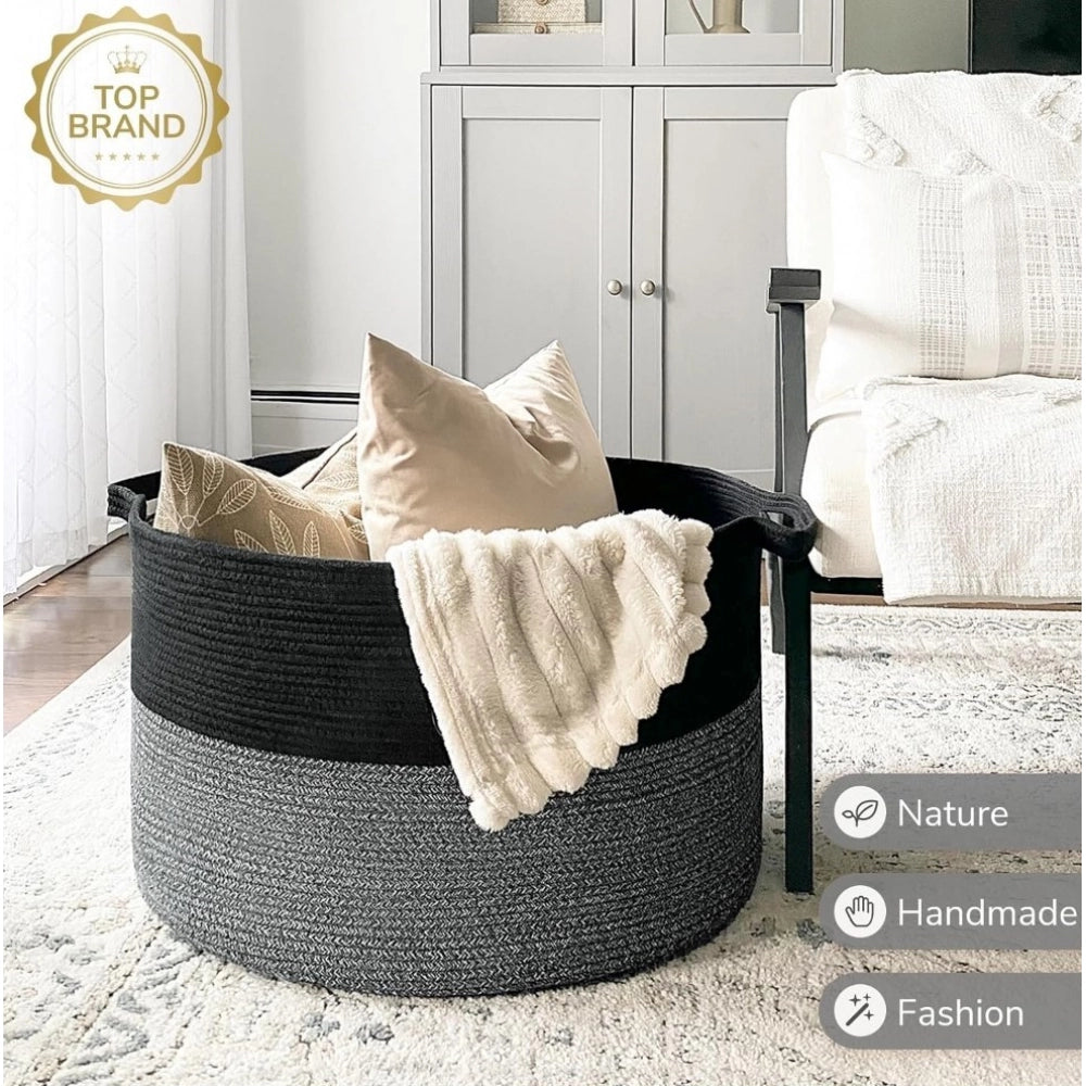 Cotton Pack Of_1 16X14 Inch Storage Basket For Clothes — Black-Gray