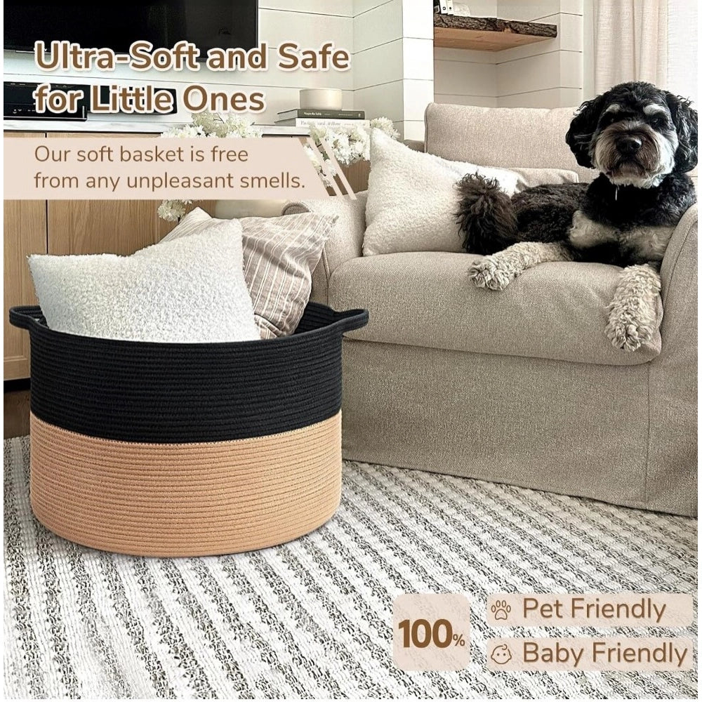 Cotton Pack Of_1 16X14 Inch Storage Basket For Clothes — Black-Beige