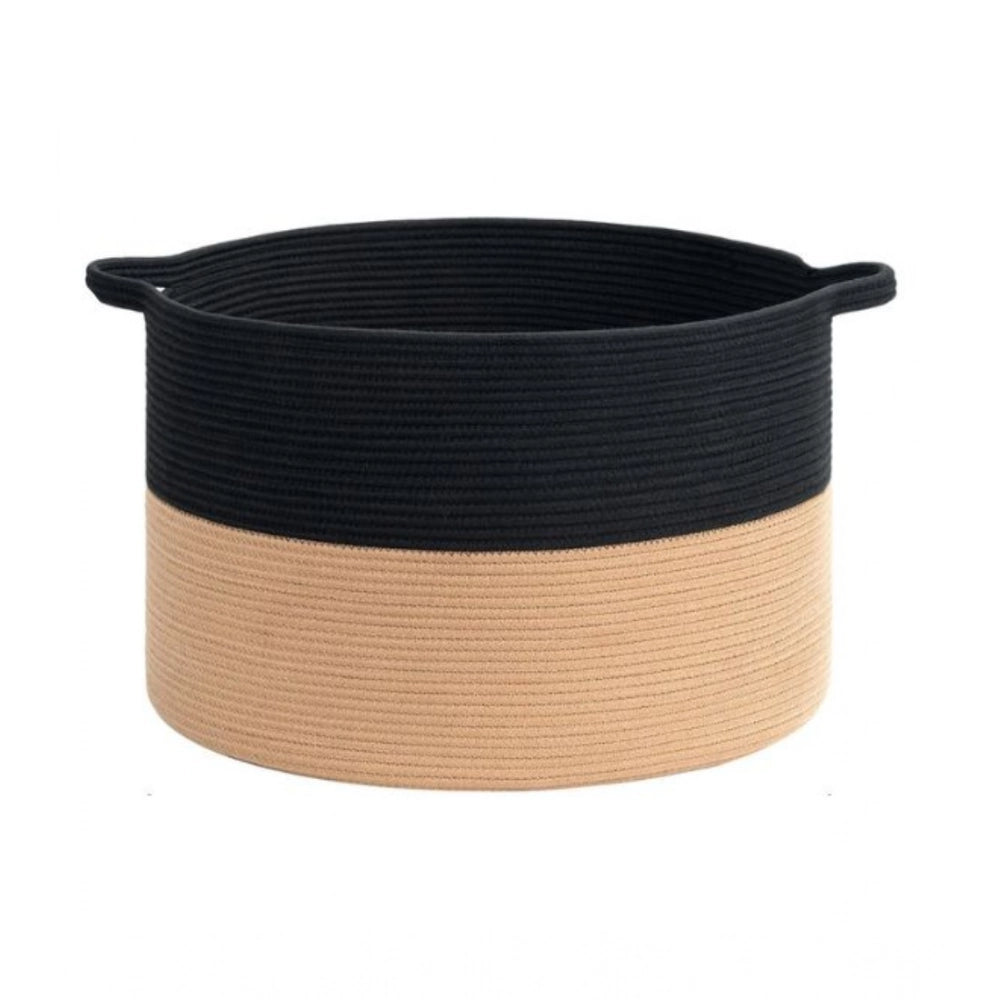 Cotton Pack Of_1 16X14 Inch Storage Basket For Clothes — Black-Beige