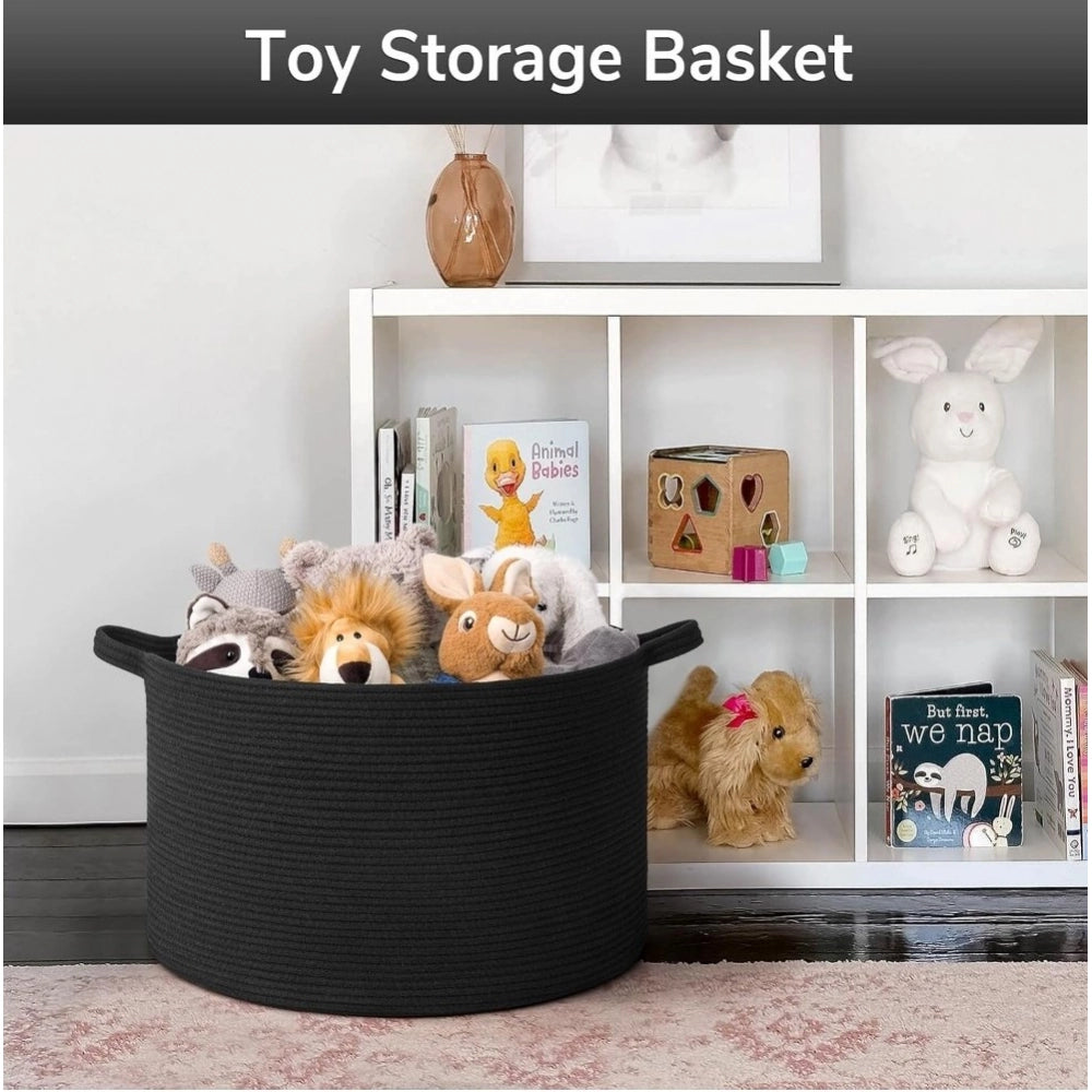 Cotton Basket 14X12 Inch Storage Basket For Clothes — Black