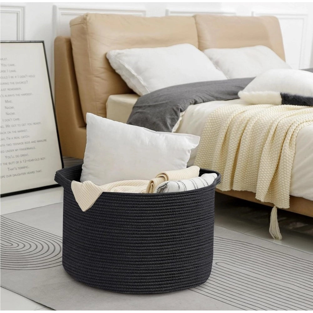 Cotton Pack Of_1 14X12 Inch Storage Basket For Clothes — Black