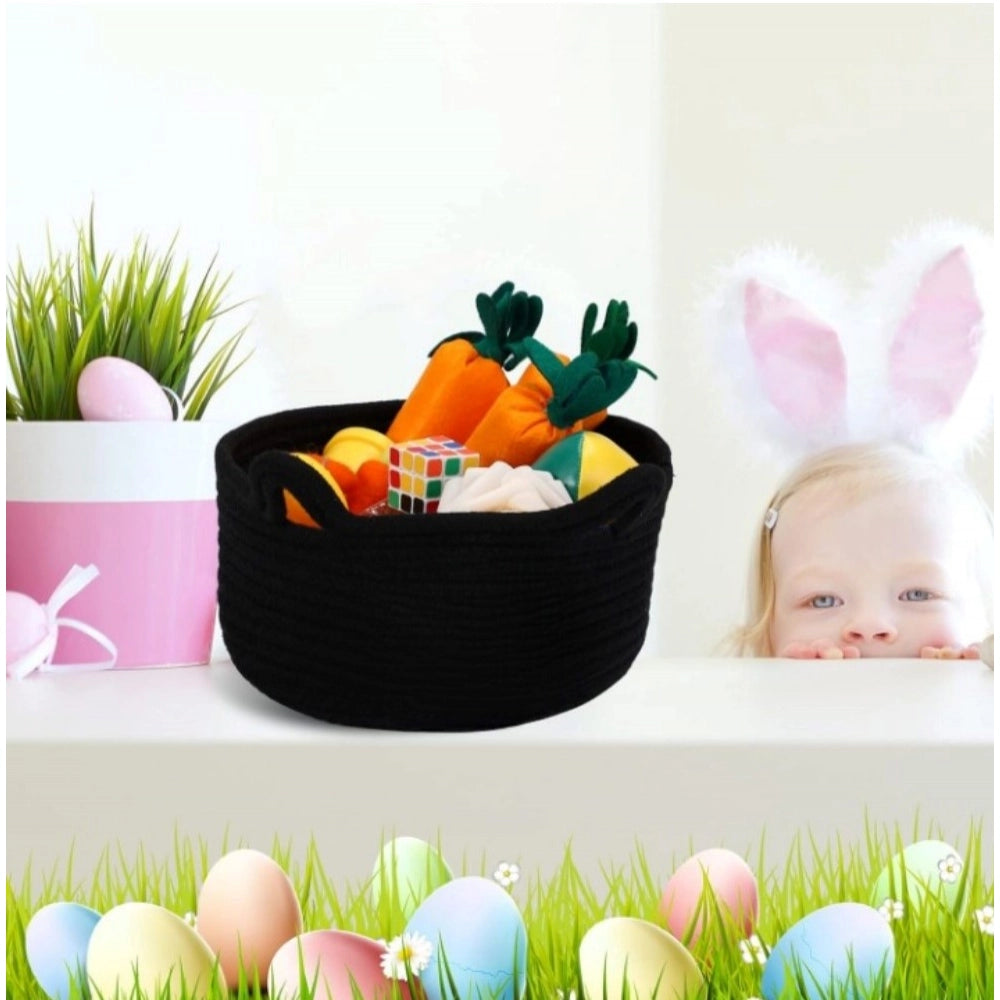 Cotton Pack Of_1 Cat Basket 8X4 Inch Storage Basket — Black
