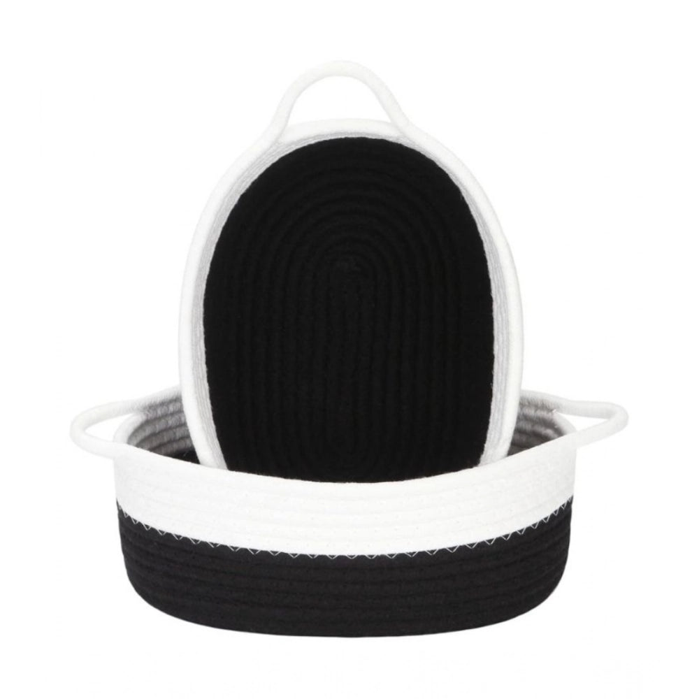 Cotton Black White 2 Pcs Storage Basket For Clothes — Black-White