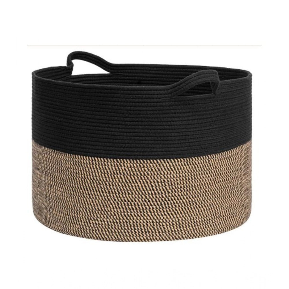 Cotton Pack Of_1 16X14 Inch Storage Basket For Clothes — Black-Beige-Black