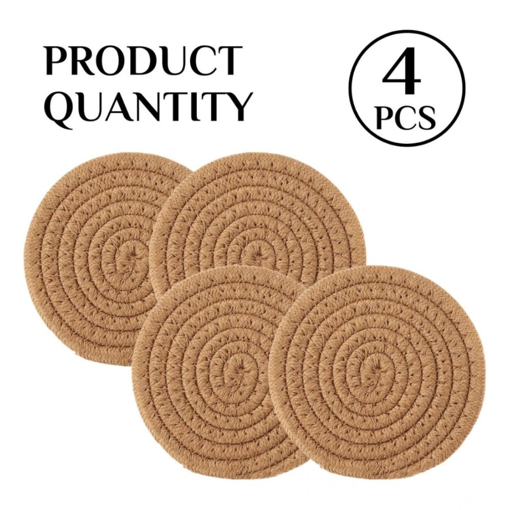 Cotton Pack Of_2 Rope Drink Coasters 4 Pcs Set — Beige