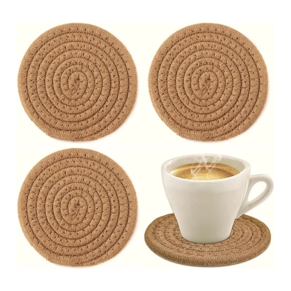 Cotton Pack Of_2 Rope Drink Coasters 4 Pcs Set — Beige