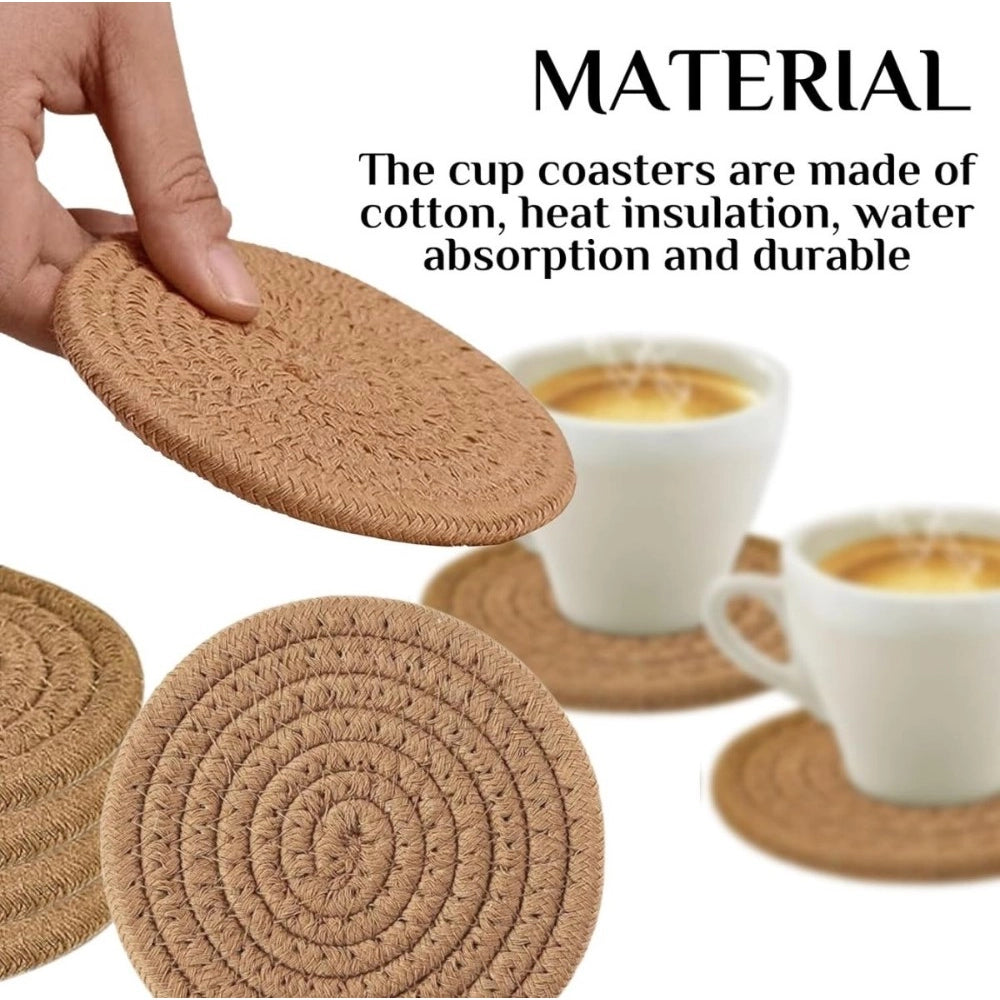 Cotton Pack Of_2 Rope Drink Coasters 4 Pcs Set — Beige