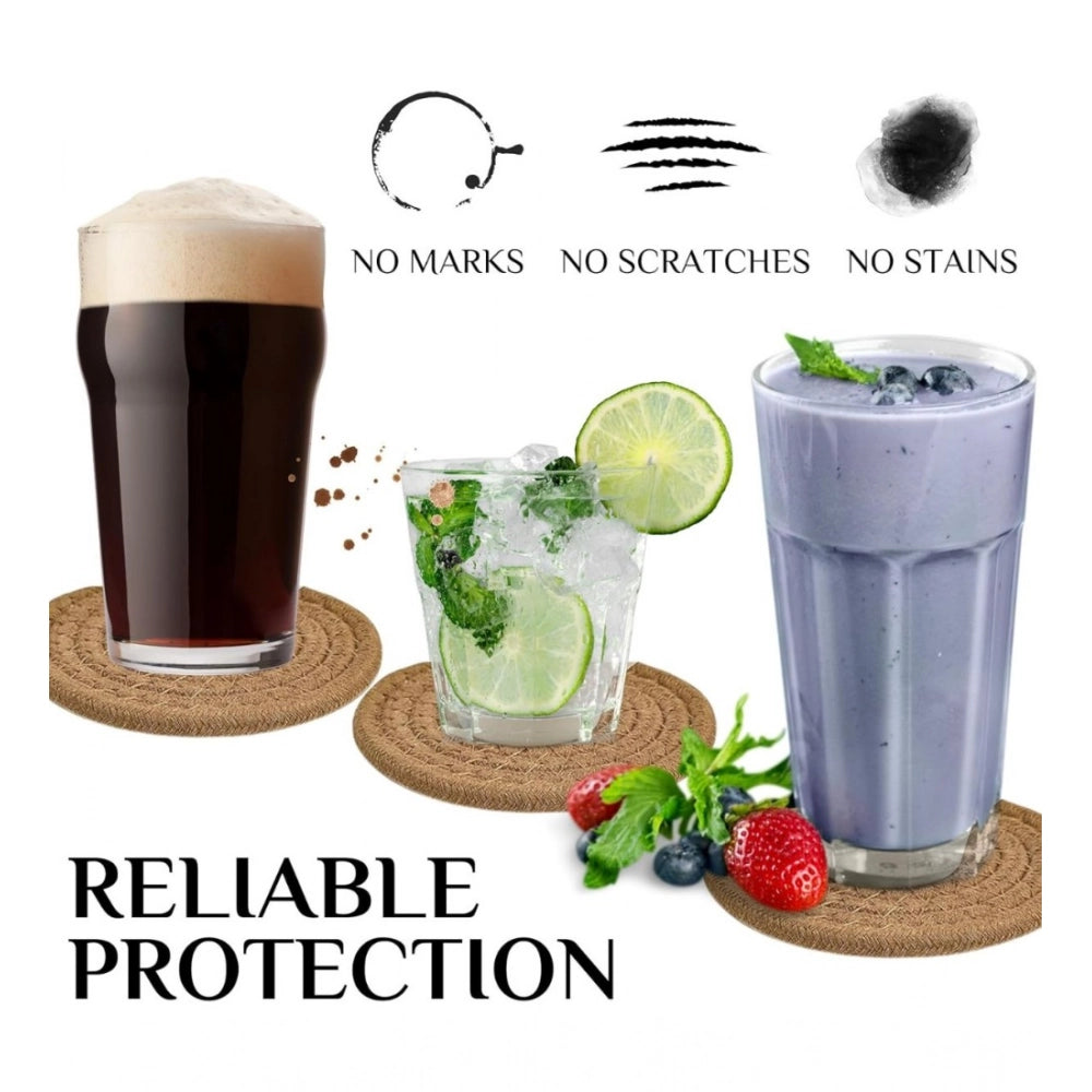 Cotton Pack Of_2 Rope Drink Coasters 4 Pcs Set — Beige
