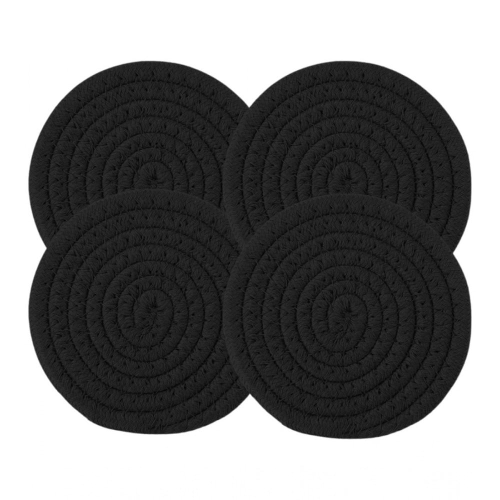 Cotton Pack Of_2 Rope Drink Coasters 4 Pcs Set — Black