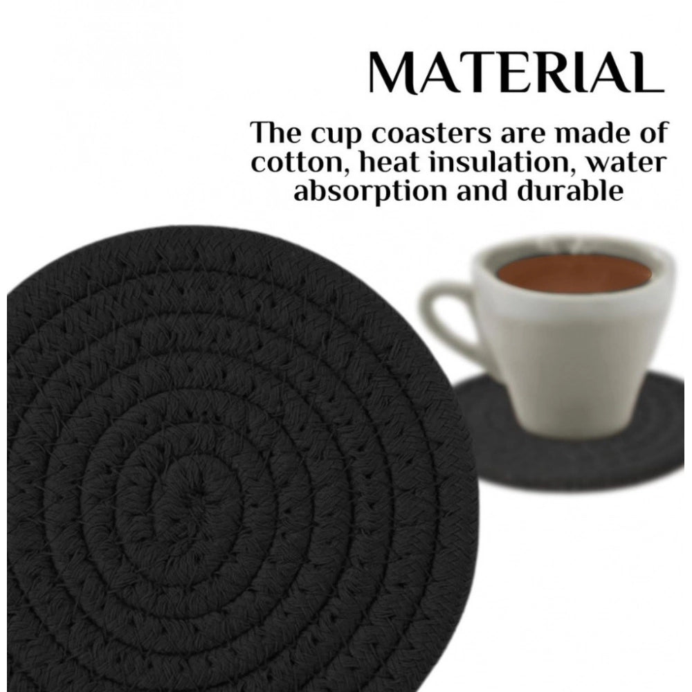 Cotton Pack Of_2 Rope Drink Coasters 4 Pcs Set — Black
