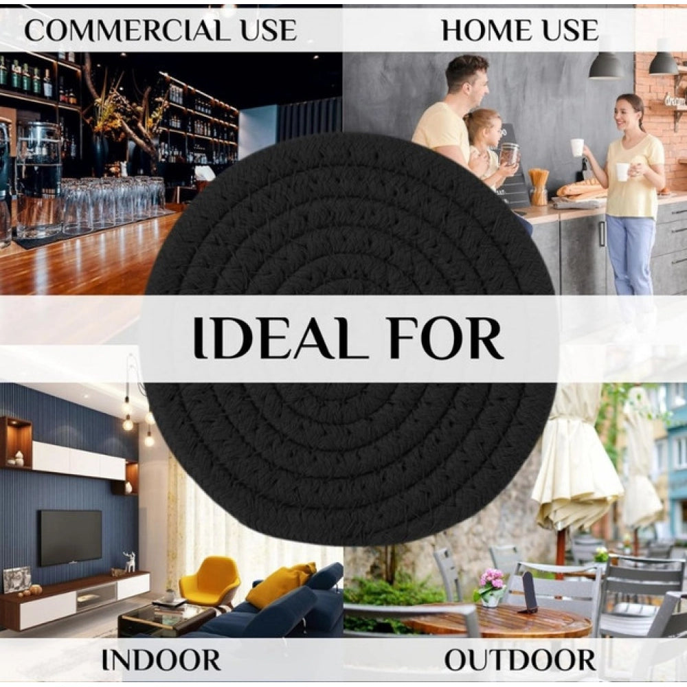 Cotton Pack Of_2 Rope Drink Coasters 4 Pcs Set — Black