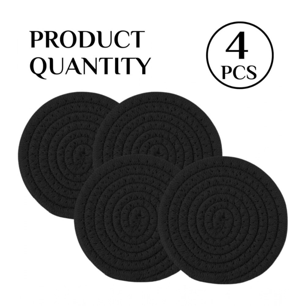 Cotton Pack Of_2 Rope Drink Coasters 4 Pcs Set — Black