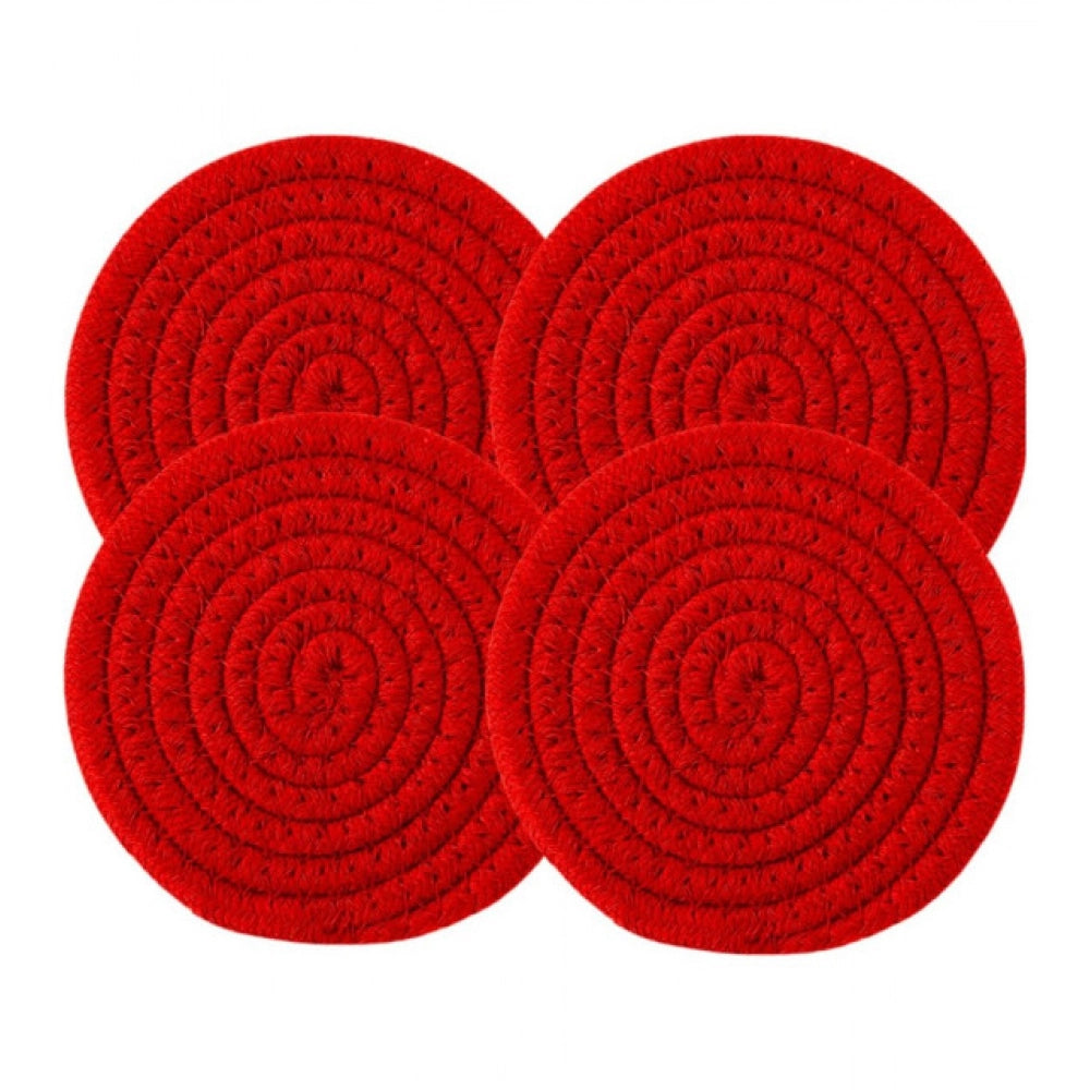 Cotton Pack Of_2 Rope Drink Coasters 4 Pcs Set — Red