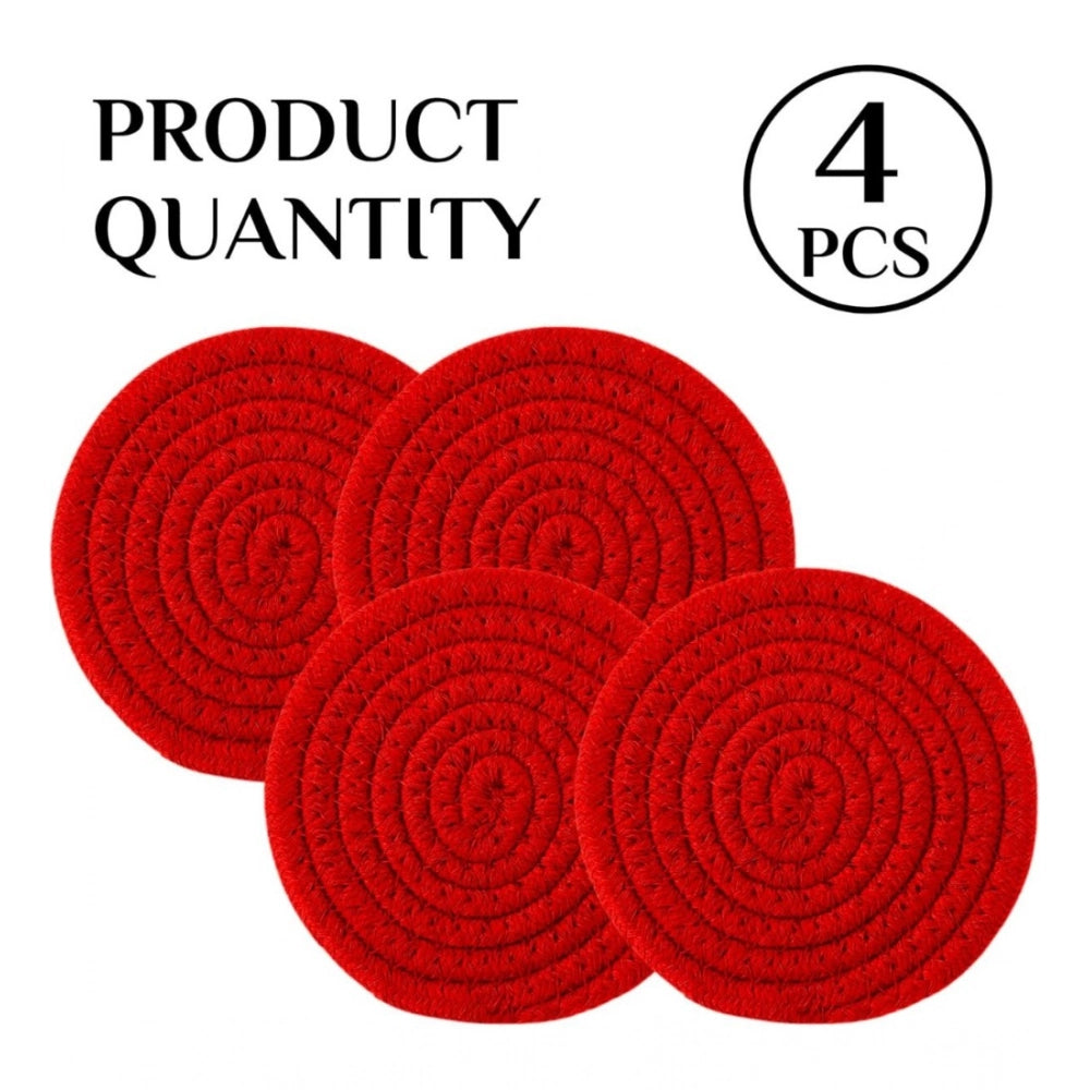 Cotton Pack Of_2 Rope Drink Coasters 4 Pcs Set — Red