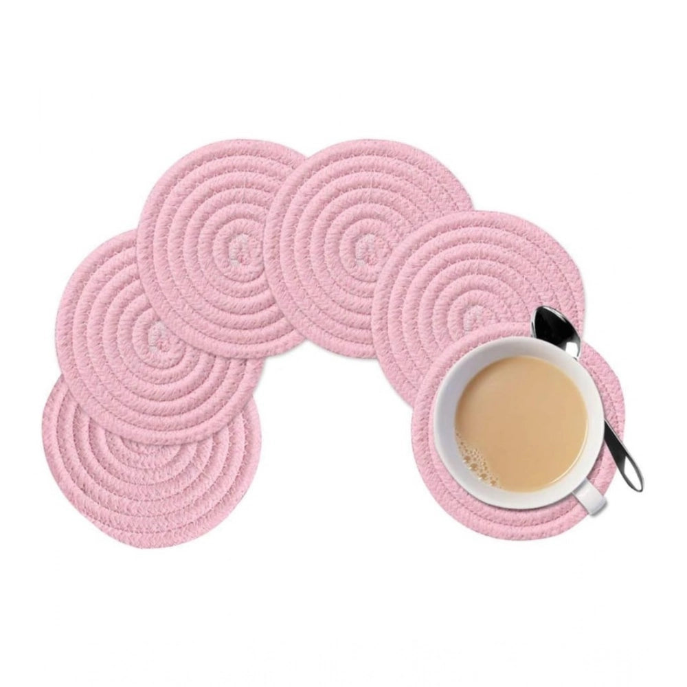 Cotton Rope Drink Coasters 6 Pcs Set — Baby-Pink