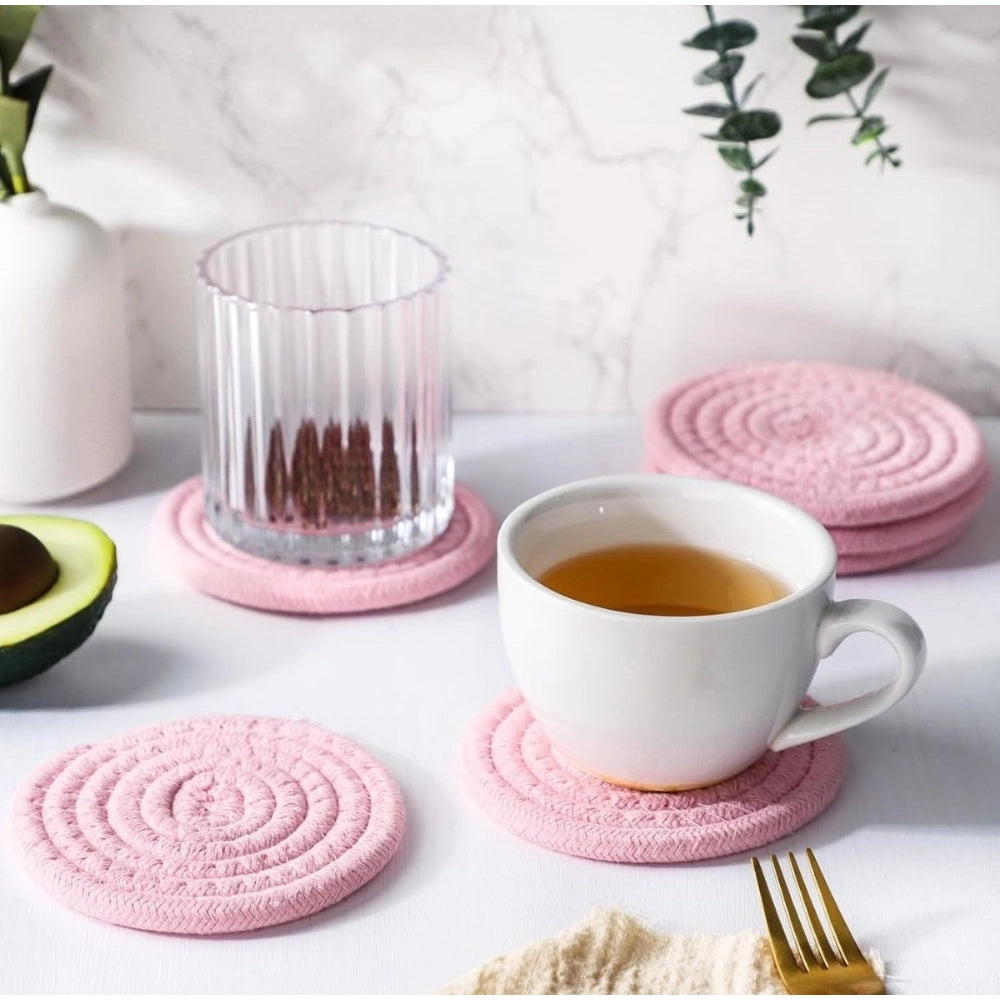Cotton Rope Drink Coasters 6 Pcs Set — Baby-Pink