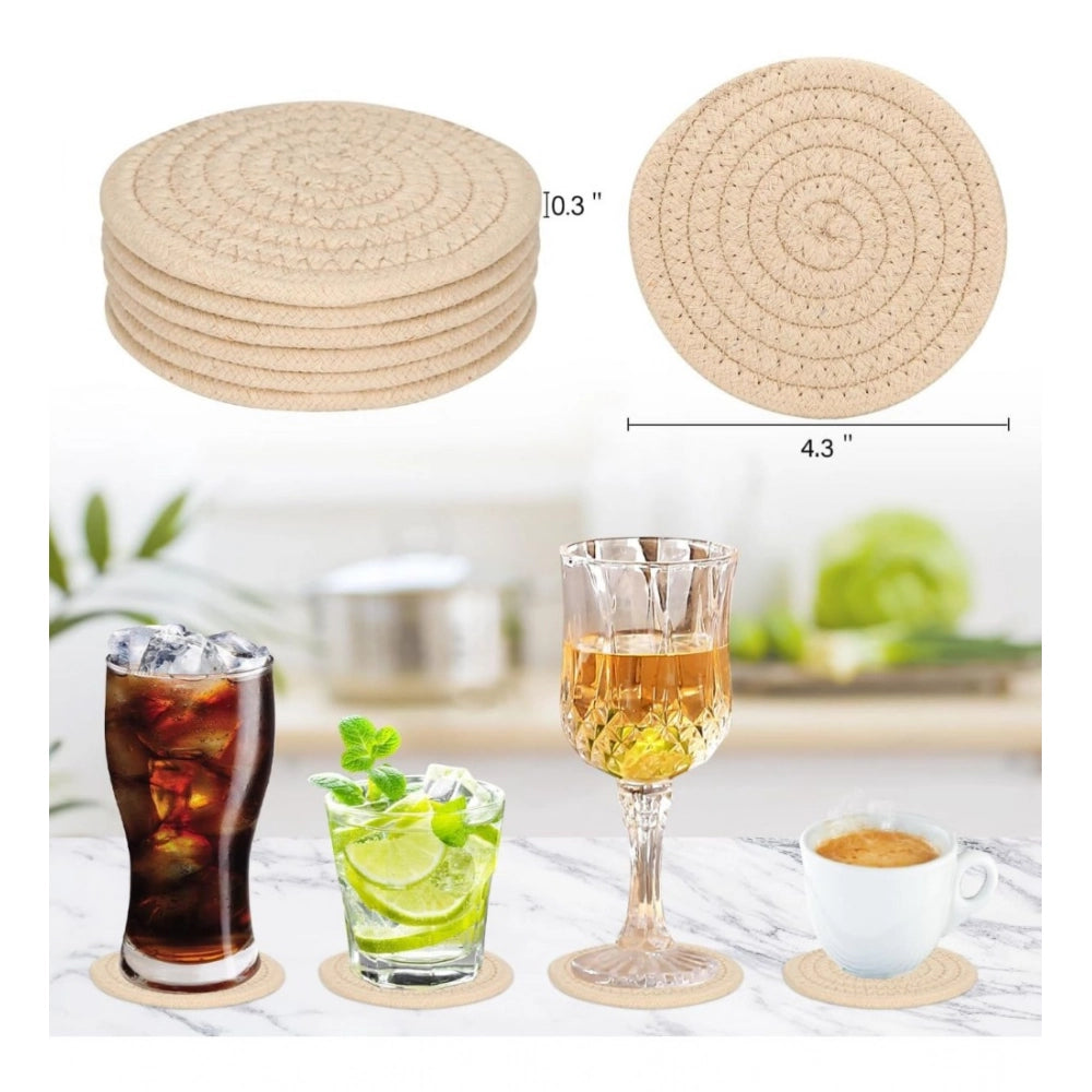 Cotton Rope Drink Coasters 6 Pcs Set — Cream