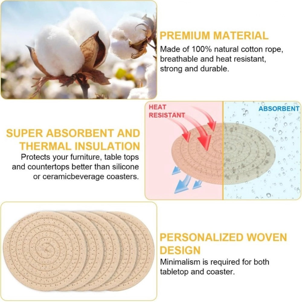 Cotton Rope Drink Coasters 6 Pcs Set — Cream