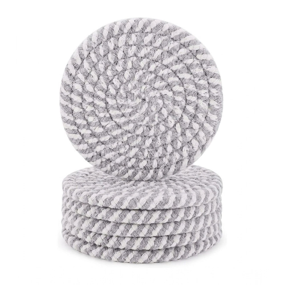 Cotton Rope Drink Coasters 6 Pcs Set — Grey-White