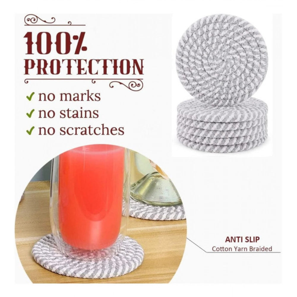 Cotton Rope Drink Coasters 6 Pcs Set — Grey-White