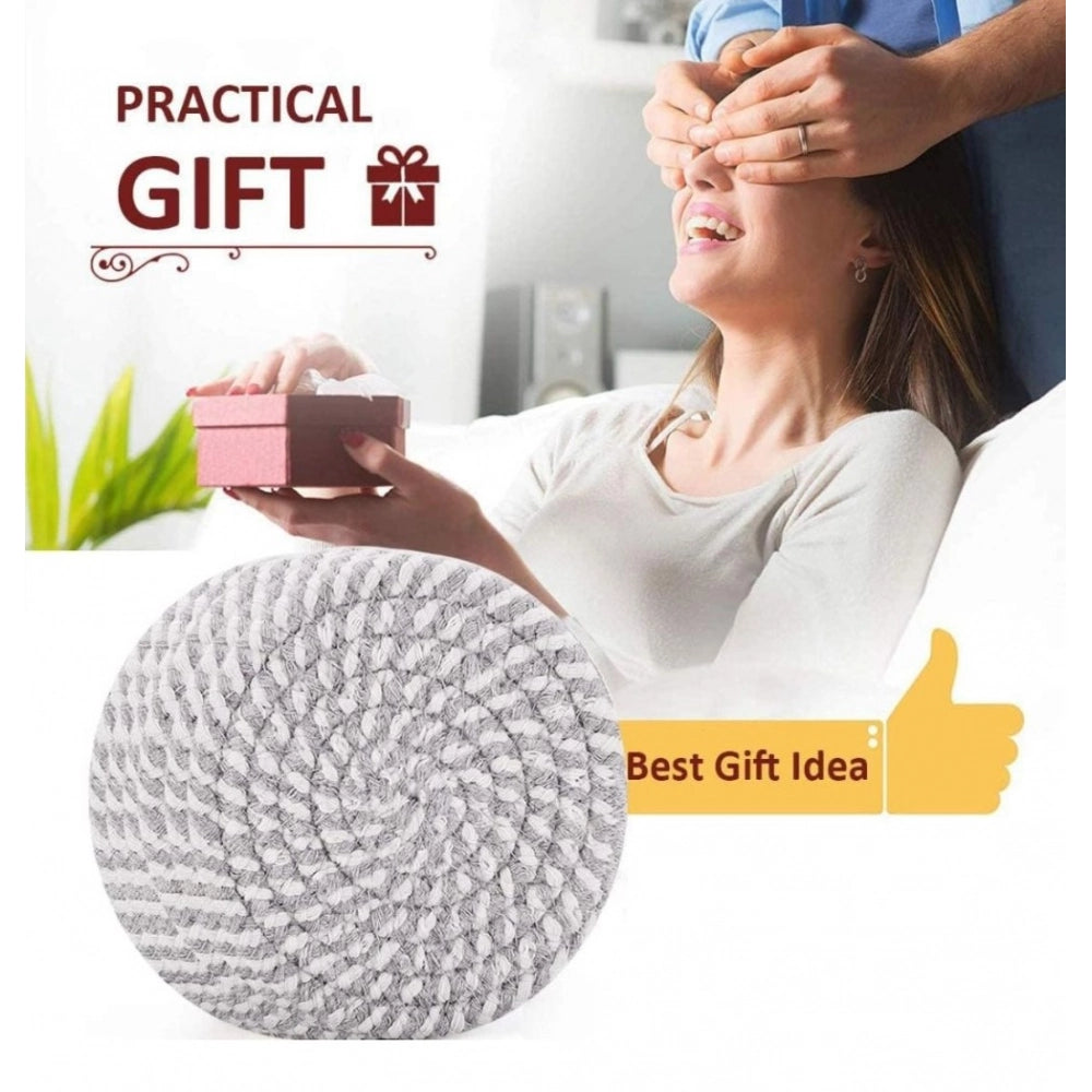 Cotton Rope Drink Coasters 6 Pcs Set — Grey-White