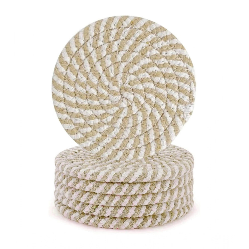 Cotton Rope Drink Coasters 6 Pcs Set — Beige-White