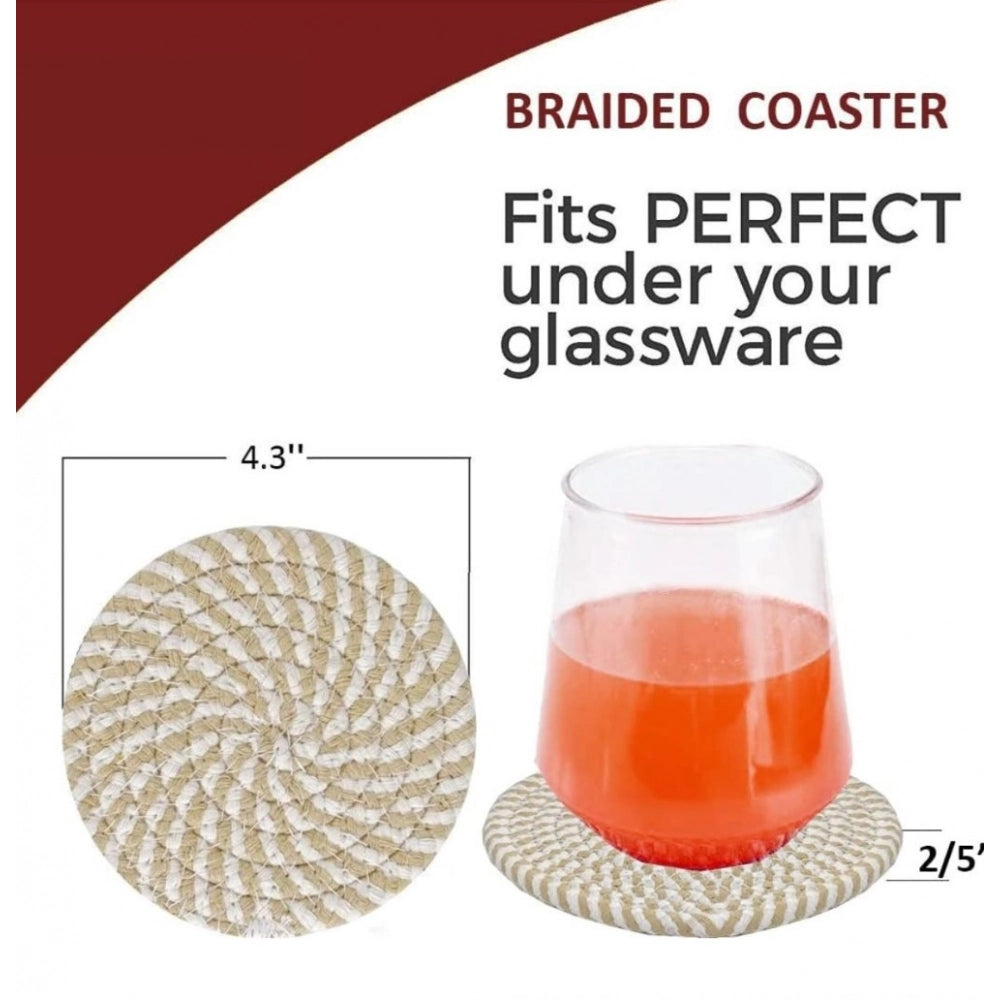 Cotton Rope Drink Coasters 6 Pcs Set — Beige-White